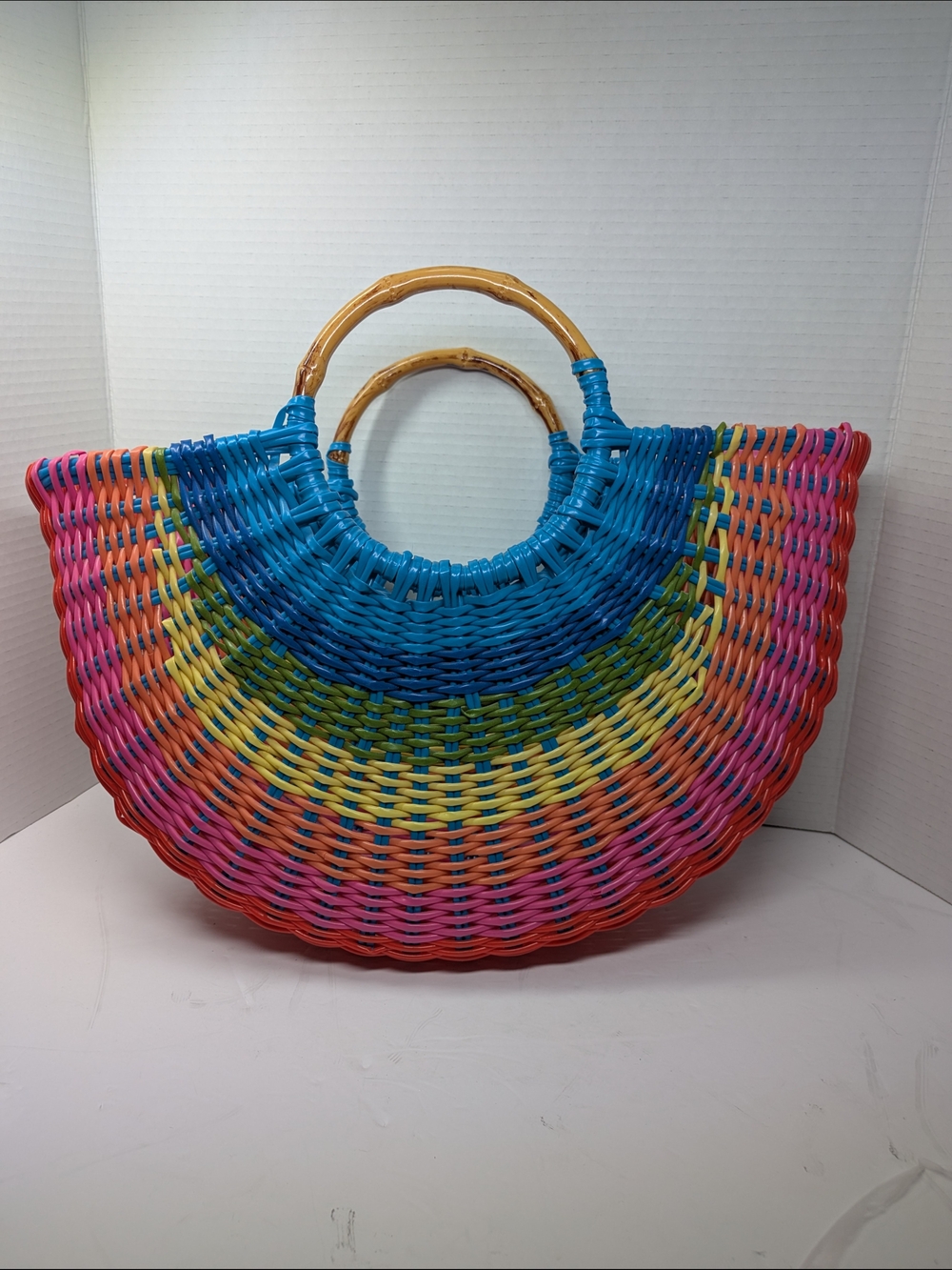 INC International Concepts Multicolor Wicker Like Tote with Bamboo Handles